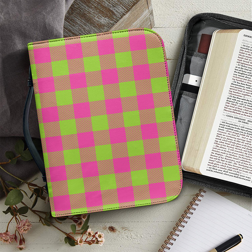 Pink And Green Buffalo Plaid Print Leather Bible Cover