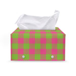 Pink And Green Buffalo Plaid Print Leather Tissue Box Cover