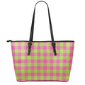 Pink And Green Buffalo Plaid Print Leather Tote Bag With Zipper