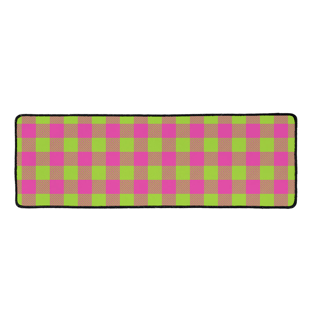 Pink And Green Buffalo Plaid Print Long Kitchen Mat