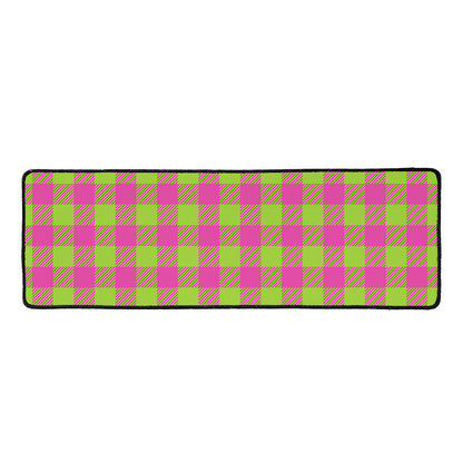 Pink And Green Buffalo Plaid Print Long Kitchen Mat