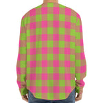 Pink And Green Buffalo Plaid Print Long Sleeve Baseball Jersey