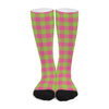 Pink And Green Buffalo Plaid Print Long Socks