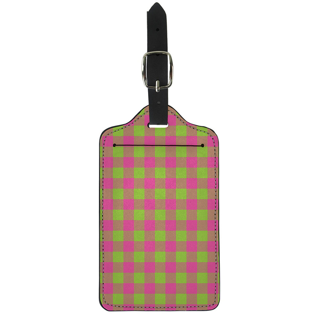 Pink And Green Buffalo Plaid Print Luggage Tag