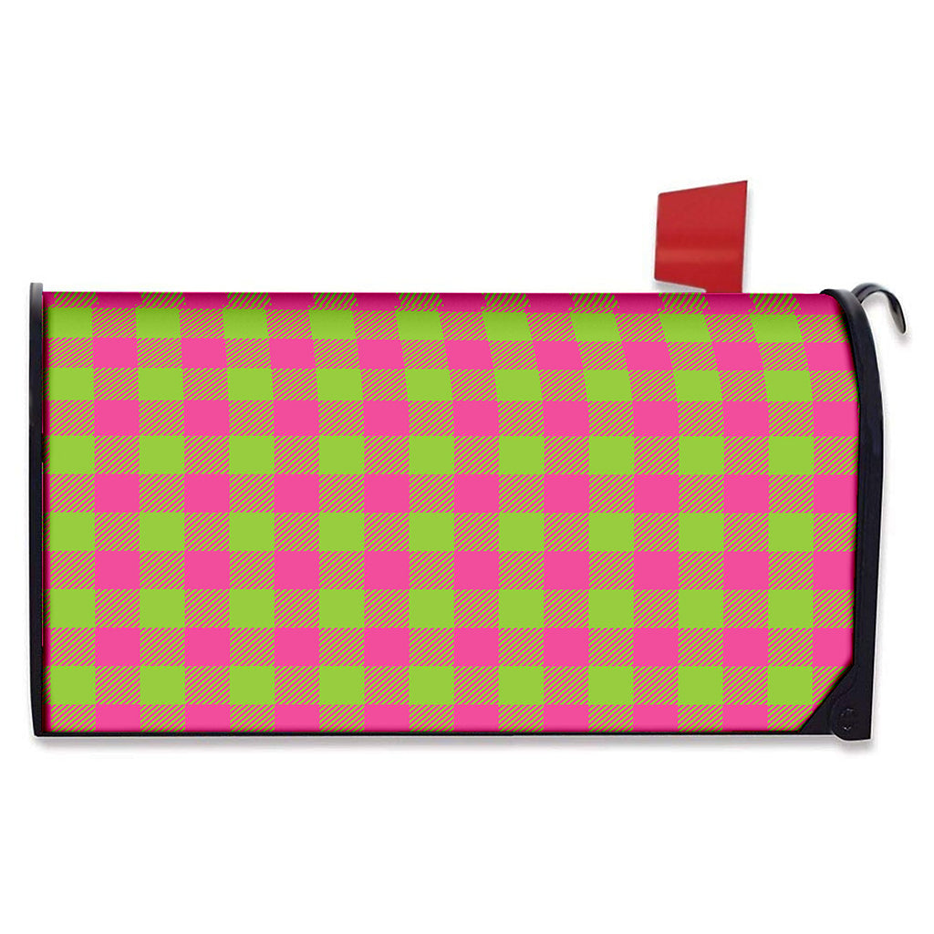 Pink And Green Buffalo Plaid Print Mailbox Cover