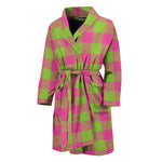 Pink And Green Buffalo Plaid Print Men's Bathrobe