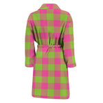 Pink And Green Buffalo Plaid Print Men's Bathrobe