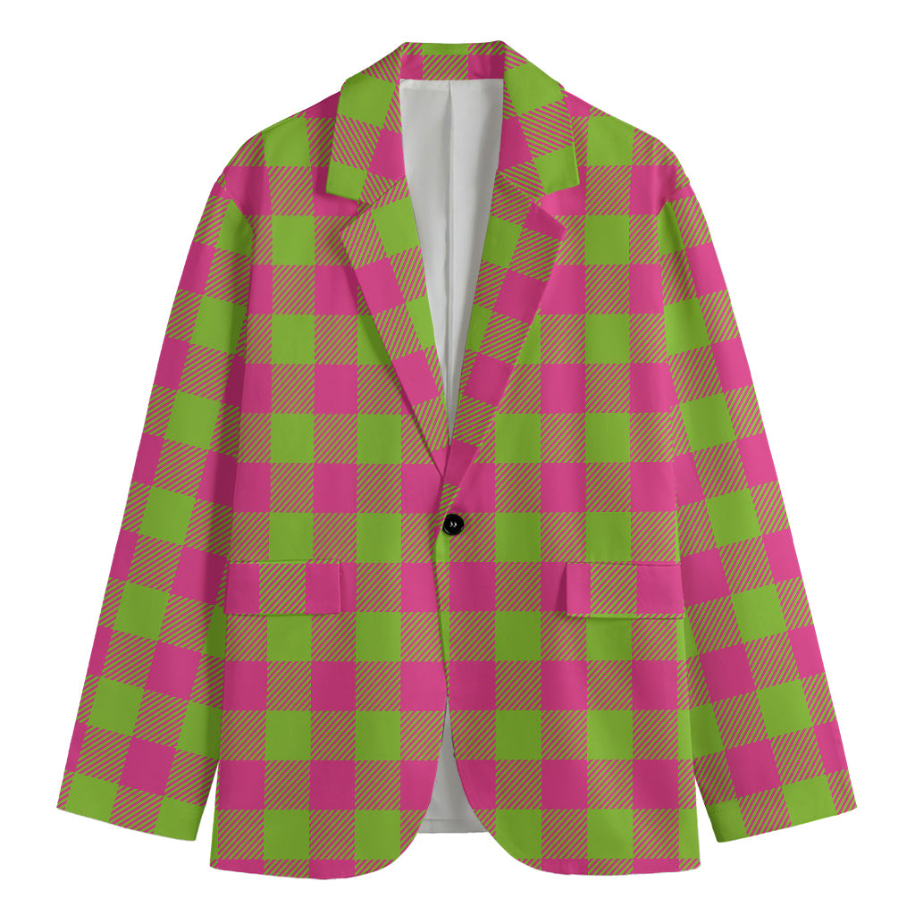 Pink And Green Buffalo Plaid Print Men's Blazer