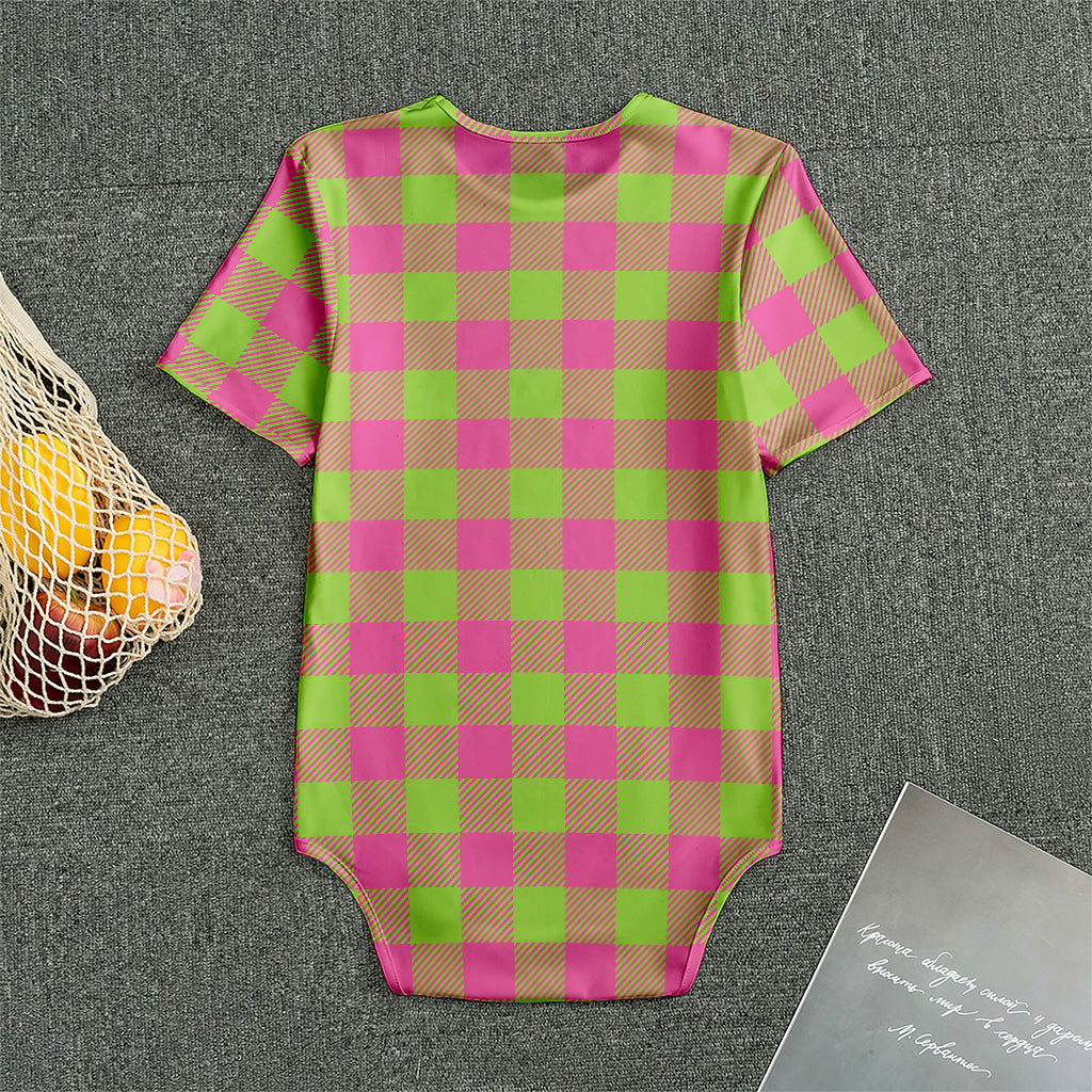 Pink And Green Buffalo Plaid Print Men's Bodysuit
