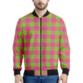 Pink And Green Buffalo Plaid Print Men's Bomber Jacket