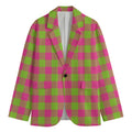 Pink And Green Buffalo Plaid Print Men's Cotton Blazer