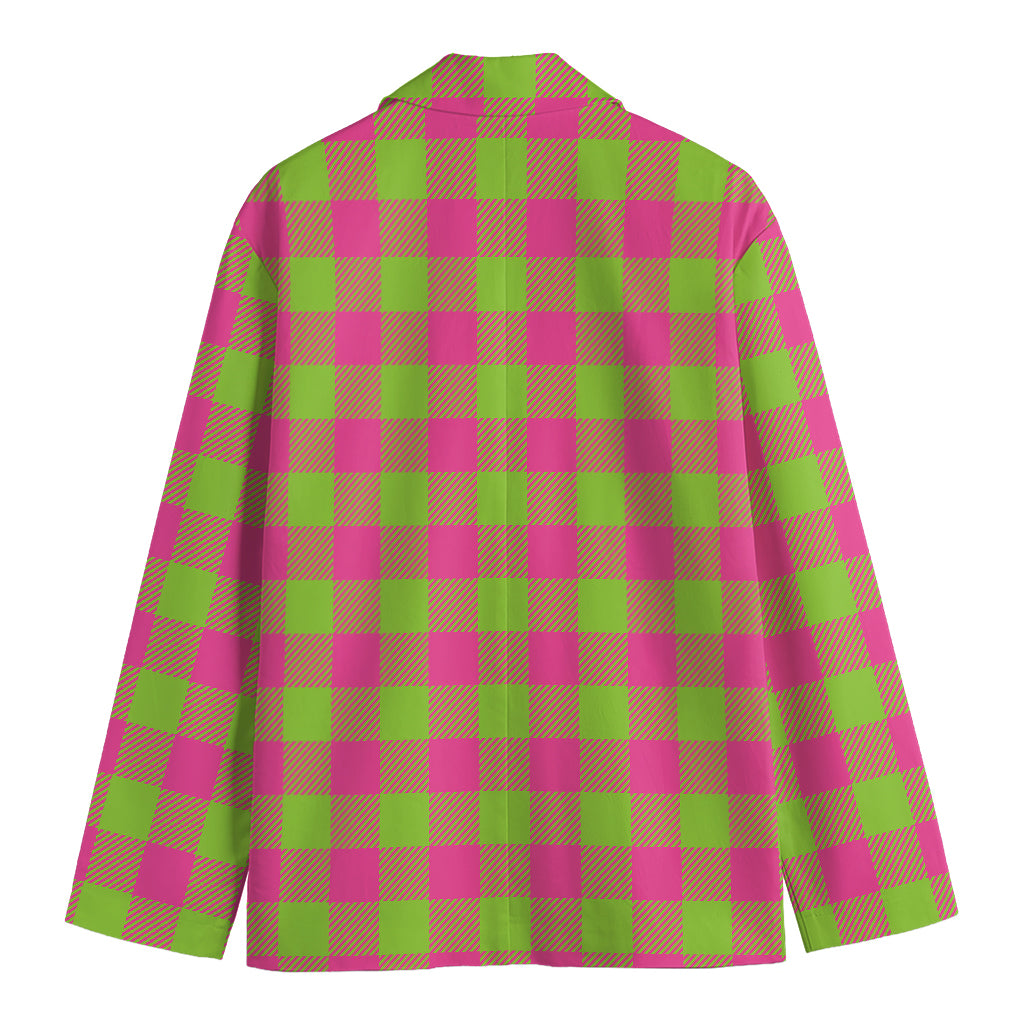 Pink And Green Buffalo Plaid Print Men's Cotton Blazer