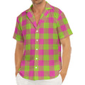 Pink And Green Buffalo Plaid Print Men's Deep V-Neck Shirt