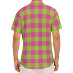 Pink And Green Buffalo Plaid Print Men's Deep V-Neck Shirt