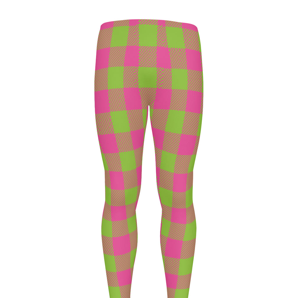 Pink And Green Buffalo Plaid Print Men's leggings