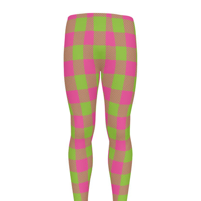 Pink And Green Buffalo Plaid Print Men's leggings