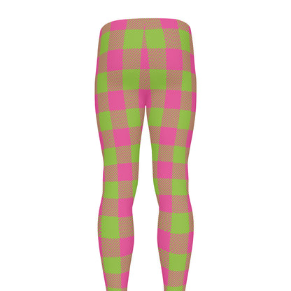 Pink And Green Buffalo Plaid Print Men's leggings