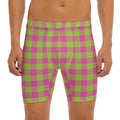 Pink And Green Buffalo Plaid Print Men's Long Boxer Briefs