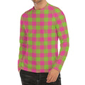 Pink And Green Buffalo Plaid Print Men's Long Sleeve Rash Guard
