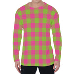 Pink And Green Buffalo Plaid Print Men's Long Sleeve T-Shirt