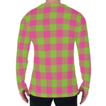 Pink And Green Buffalo Plaid Print Men's Long Sleeve T-Shirt
