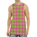 Pink And Green Buffalo Plaid Print Men's Muscle Tank Top