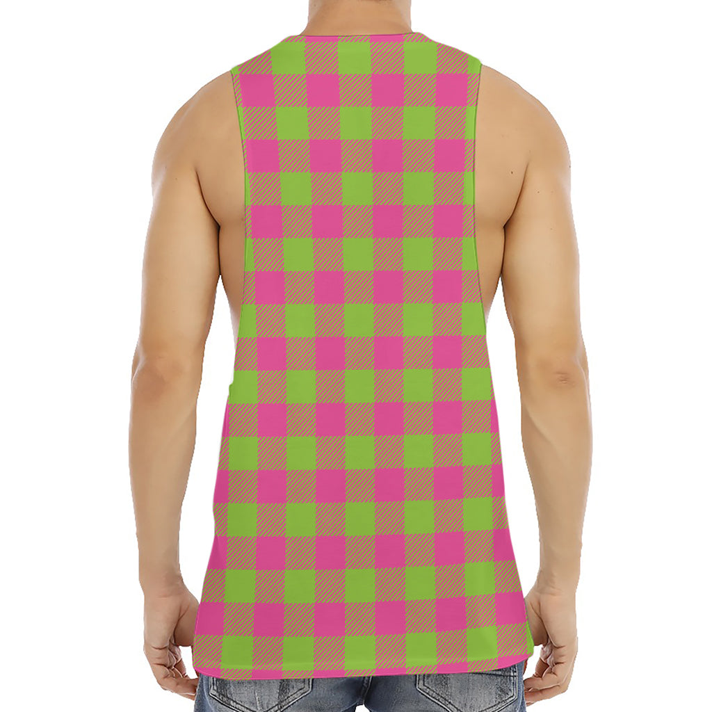 Pink And Green Buffalo Plaid Print Men's Muscle Tank Top