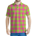 Pink And Green Buffalo Plaid Print Men's Polo Shirt