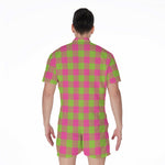 Pink And Green Buffalo Plaid Print Men's Rompers