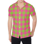 Pink And Green Buffalo Plaid Print Men's Shirt