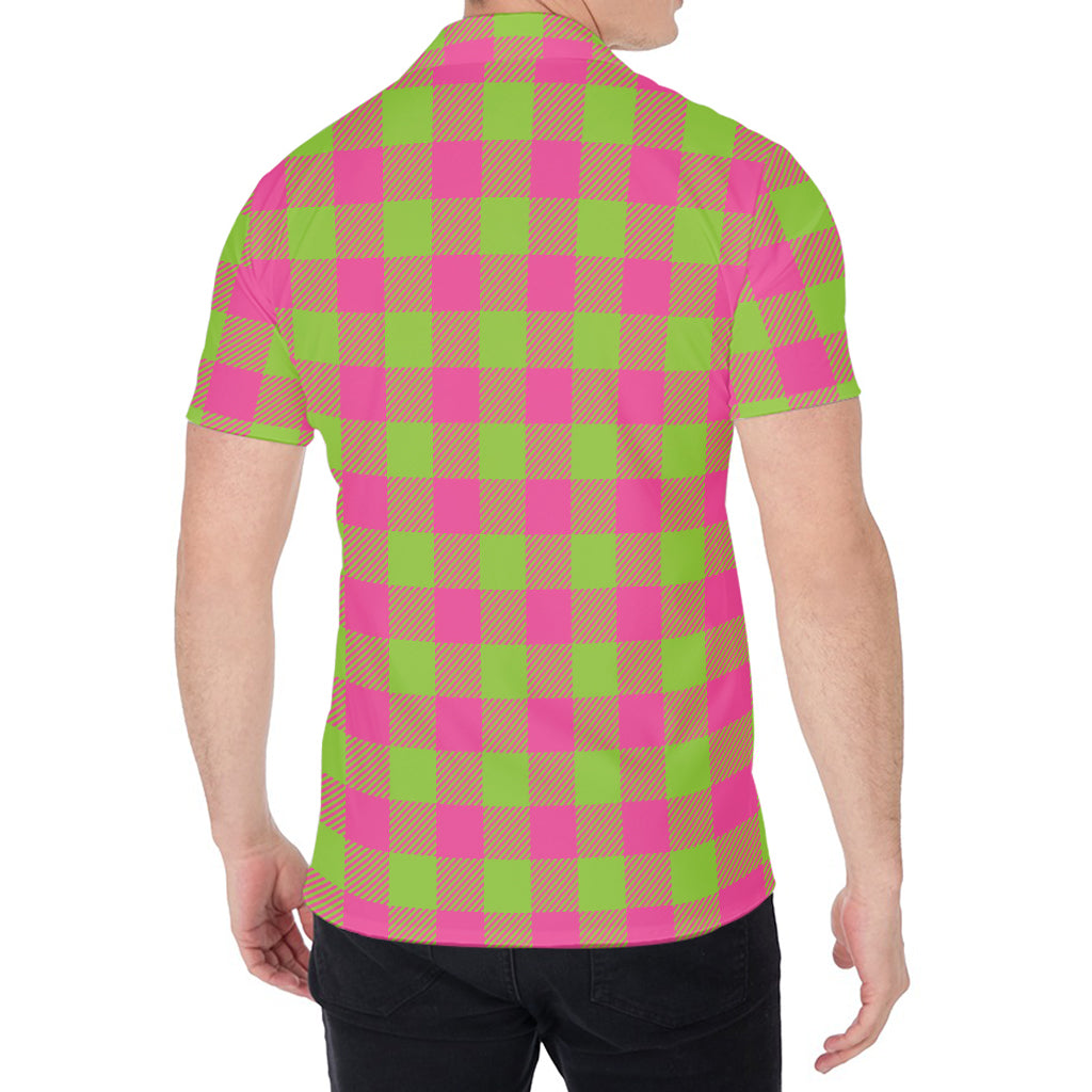 Pink And Green Buffalo Plaid Print Men's Shirt