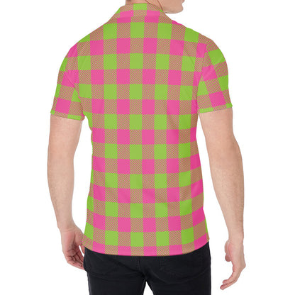 Pink And Green Buffalo Plaid Print Men's Shirt