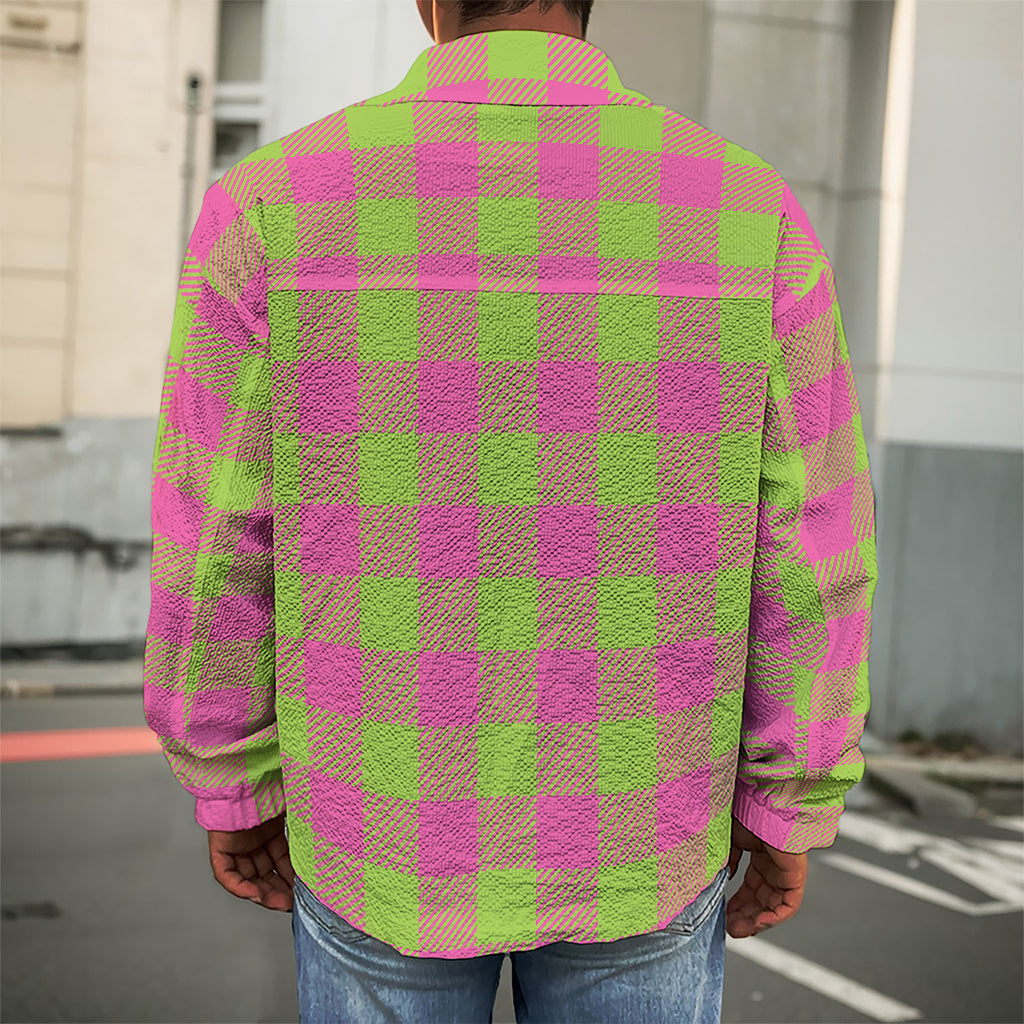 Pink And Green Buffalo Plaid Print Men's Shirt Jacket