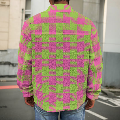 Pink And Green Buffalo Plaid Print Men's Shirt Jacket
