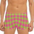 Pink And Green Buffalo Plaid Print Men's Short Boxer Briefs