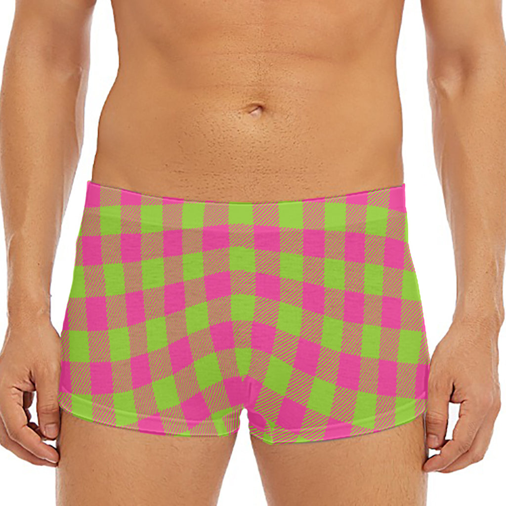 Pink And Green Buffalo Plaid Print Men's Short Boxer Briefs