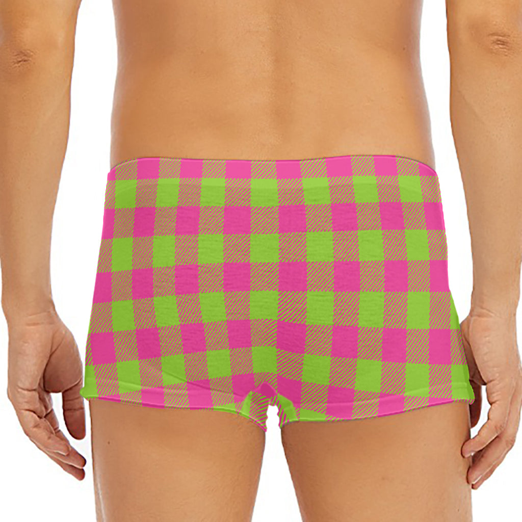Pink And Green Buffalo Plaid Print Men's Short Boxer Briefs