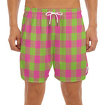 Pink And Green Buffalo Plaid Print Men's Split Running Shorts