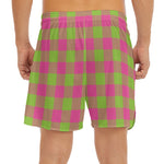 Pink And Green Buffalo Plaid Print Men's Split Running Shorts