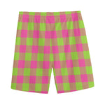 Pink And Green Buffalo Plaid Print Men's Sports Shorts