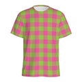 Pink And Green Buffalo Plaid Print Men's Athletic T-Shirt