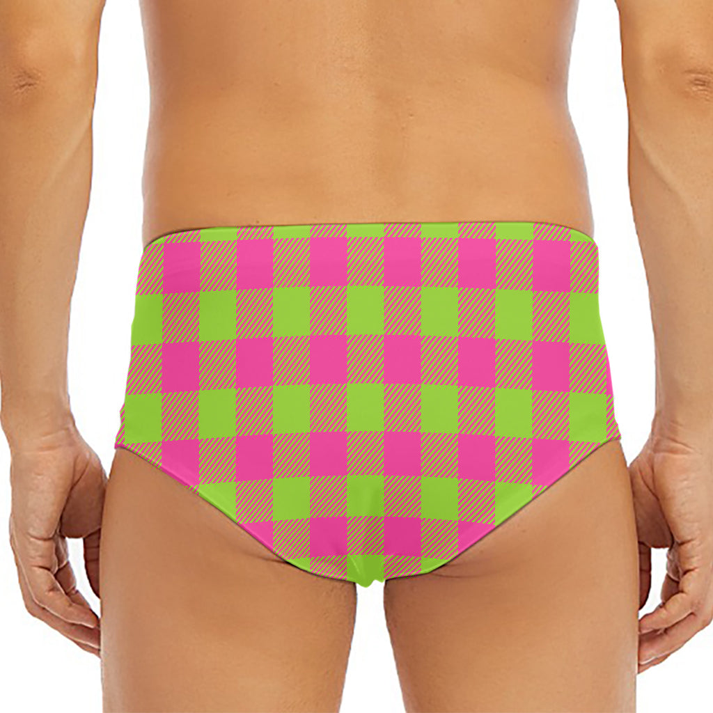 Pink And Green Buffalo Plaid Print Men's Triangle Swim Briefs