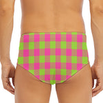Pink And Green Buffalo Plaid Print Men's Triangle Swim Briefs