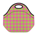 Pink And Green Buffalo Plaid Print Neoprene Lunch Bag