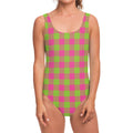 Pink And Green Buffalo Plaid Print One Piece Swimsuit