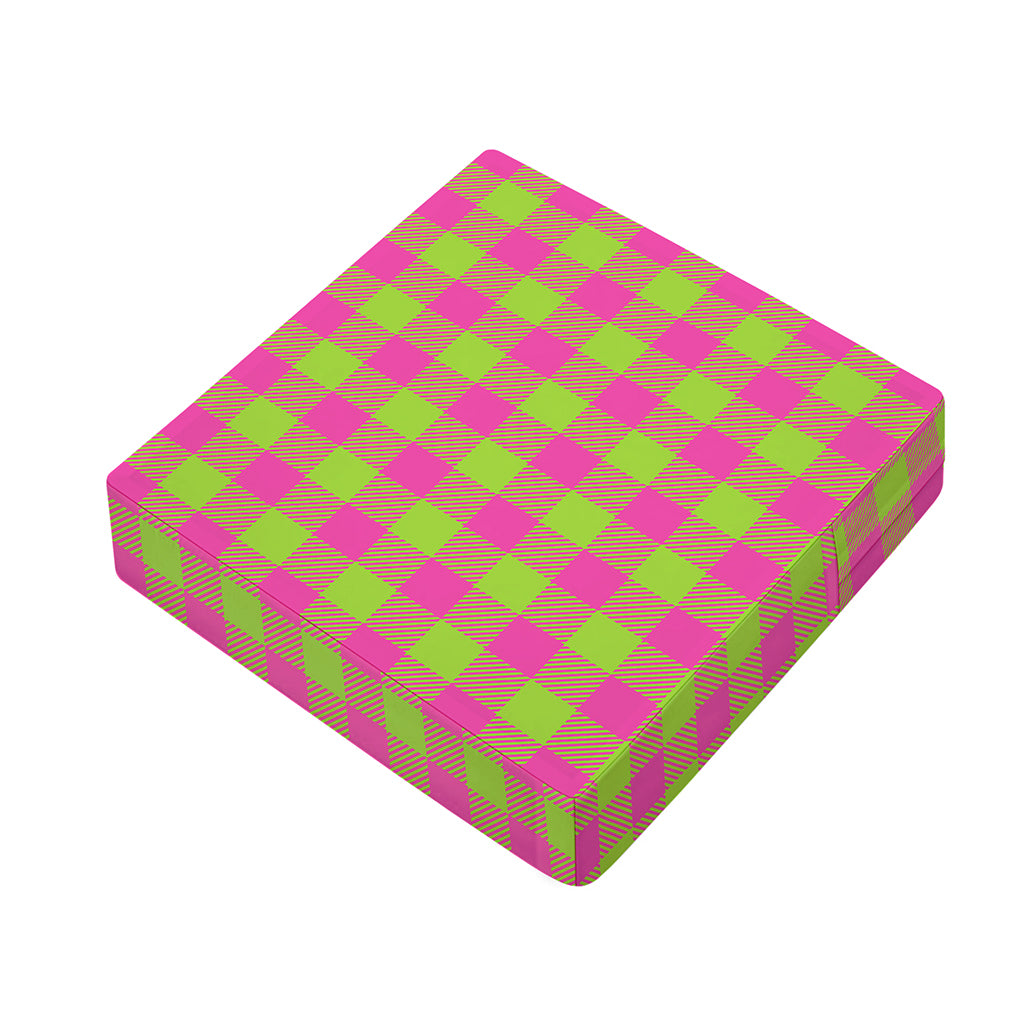Pink And Green Buffalo Plaid Print Outdoor Seat Cushion Cover