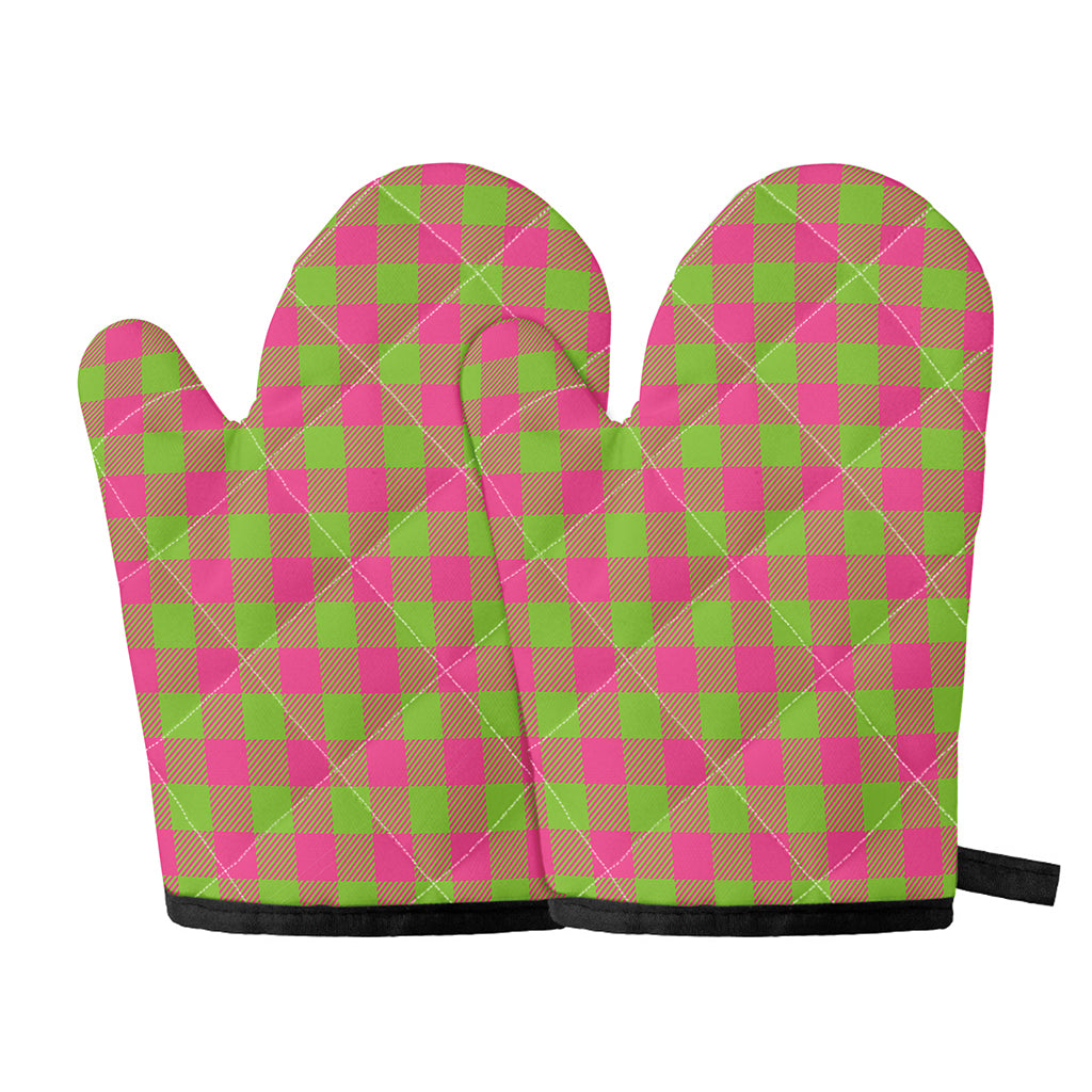 Pink And Green Buffalo Plaid Print Oven Mitts