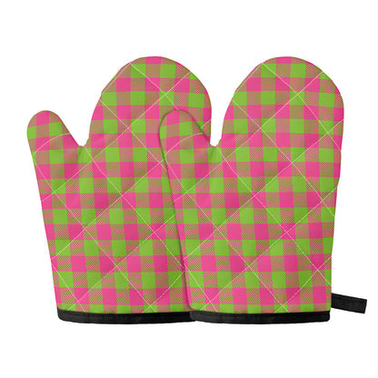 Pink And Green Buffalo Plaid Print Oven Mitts