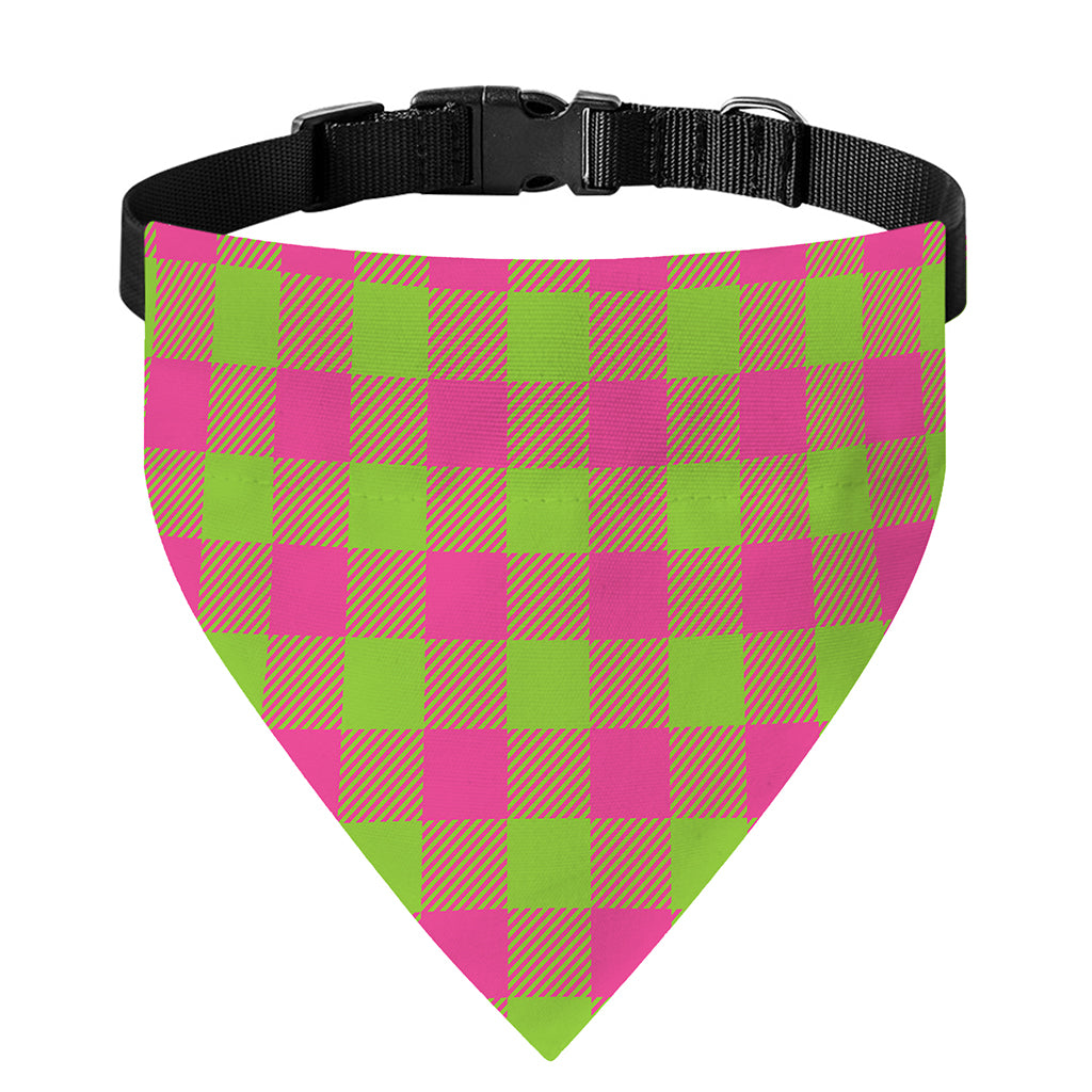 Pink And Green Buffalo Plaid Print Over The Collar Dog Bandana