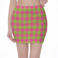 Pink And Green Buffalo Plaid Print Pencil Mini Skirt